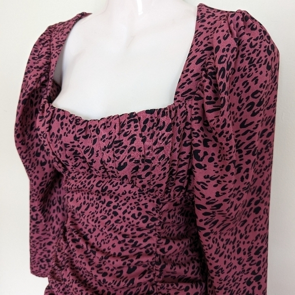 Zara animal print ruffled ruched mini dress medium - Picture 7 of 16